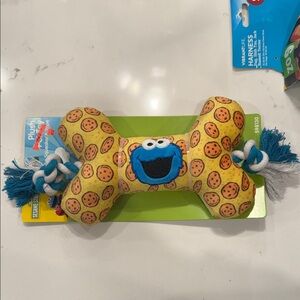 Sesame Street Cookie Monster Bone Dog Toy - Yellow and Blue